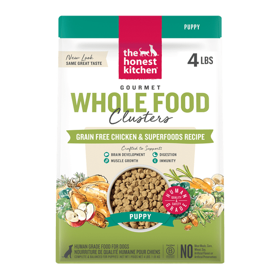 The Honest Kitchen Human Grade Dry Dog Food Whole Food Clusters Puppy Grain Free Chicken Dry Dog Food, 4 lb Bag