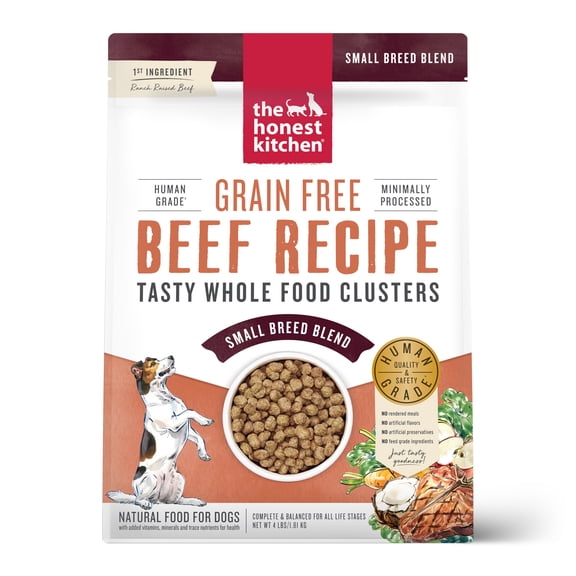 The Honest Kitchen Human Grade Dry Dog Food Whole Food Clusters Small Breed Grain Free Beef Dry Dog Food, 4 lb Bag