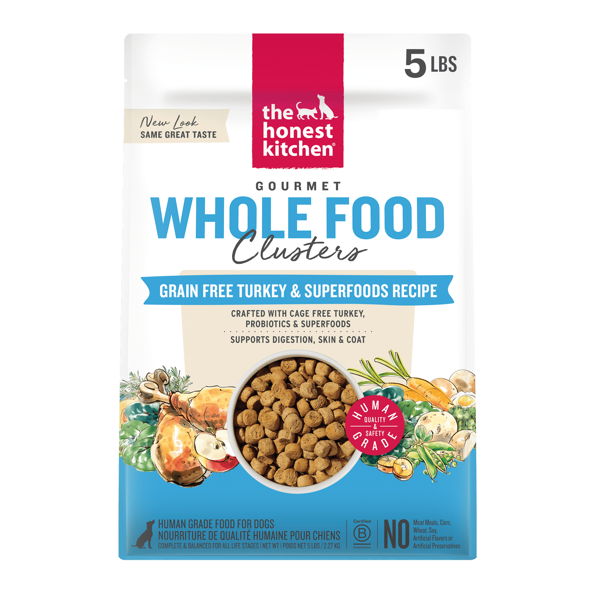 The Honest Kitchen Human Grade Dry Dog Food Whole Food Clusters Grain Free Turkey Dry Dog Food, 5 lb Bag
