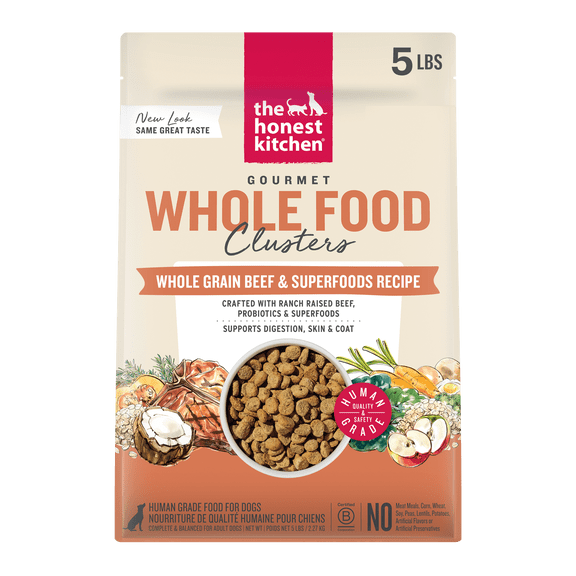 The Honest Kitchen Human Grade Dry Dog Food Whole Food Clusters Whole Grain Beef & Oat Dry Dog Food, 5 lb Bag