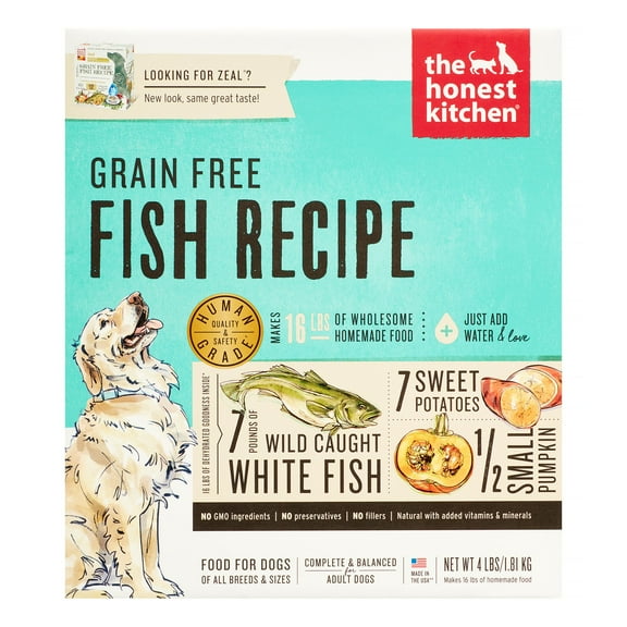 The Honest Kitchen Zeal: Natural Human Grade Dehydrated Dog Food, Grain Free White Fish, 4 lbs (Makes 16 lbs)