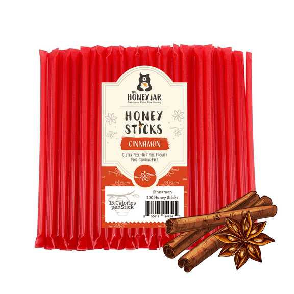 The Honey Jar - Cinnamon Flavored Honey Sticks - 100 Count Package