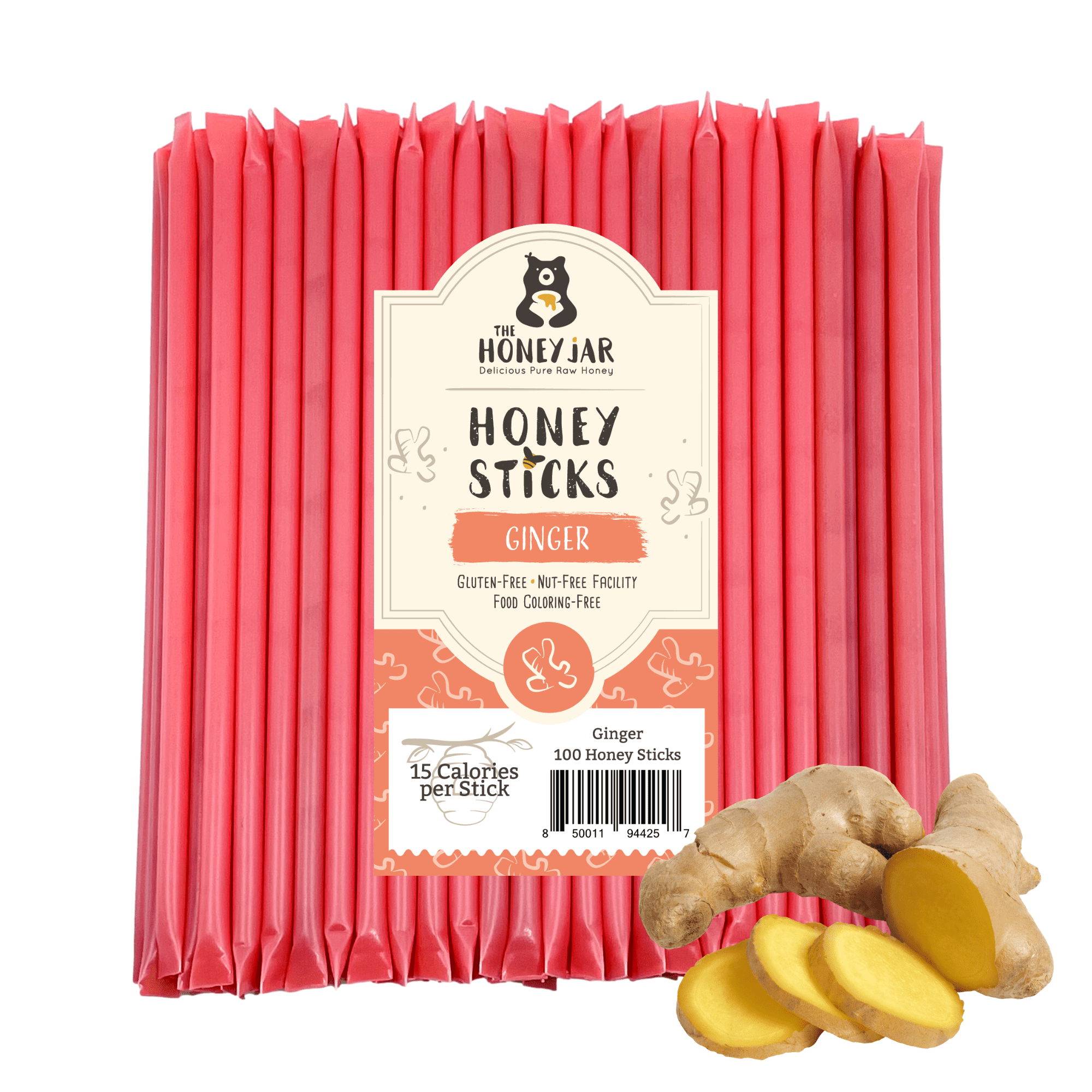 The Honey Jar - Ginger Flavored Honey Sticks - 100 Count Package