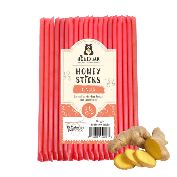 The Honey Jar - Ginger Flavored Honey Sticks - 20 Count Package