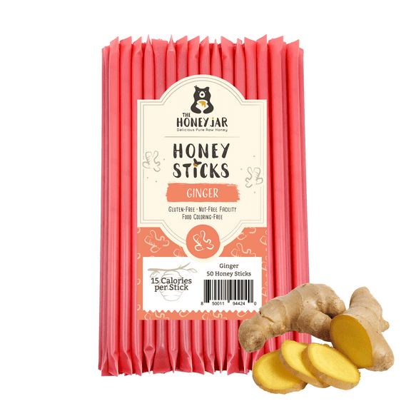 The Honey Jar - Ginger Flavored Honey Sticks - 50 Count Package