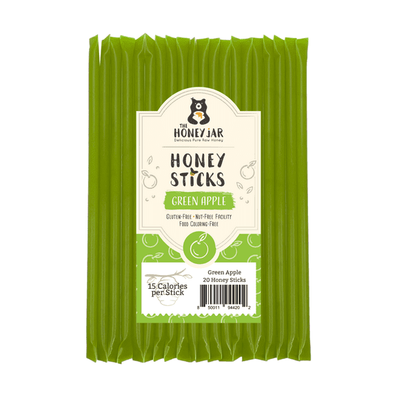 The Honey Jar - Green Apple Flavored Honey Sticks - 20 Count Package