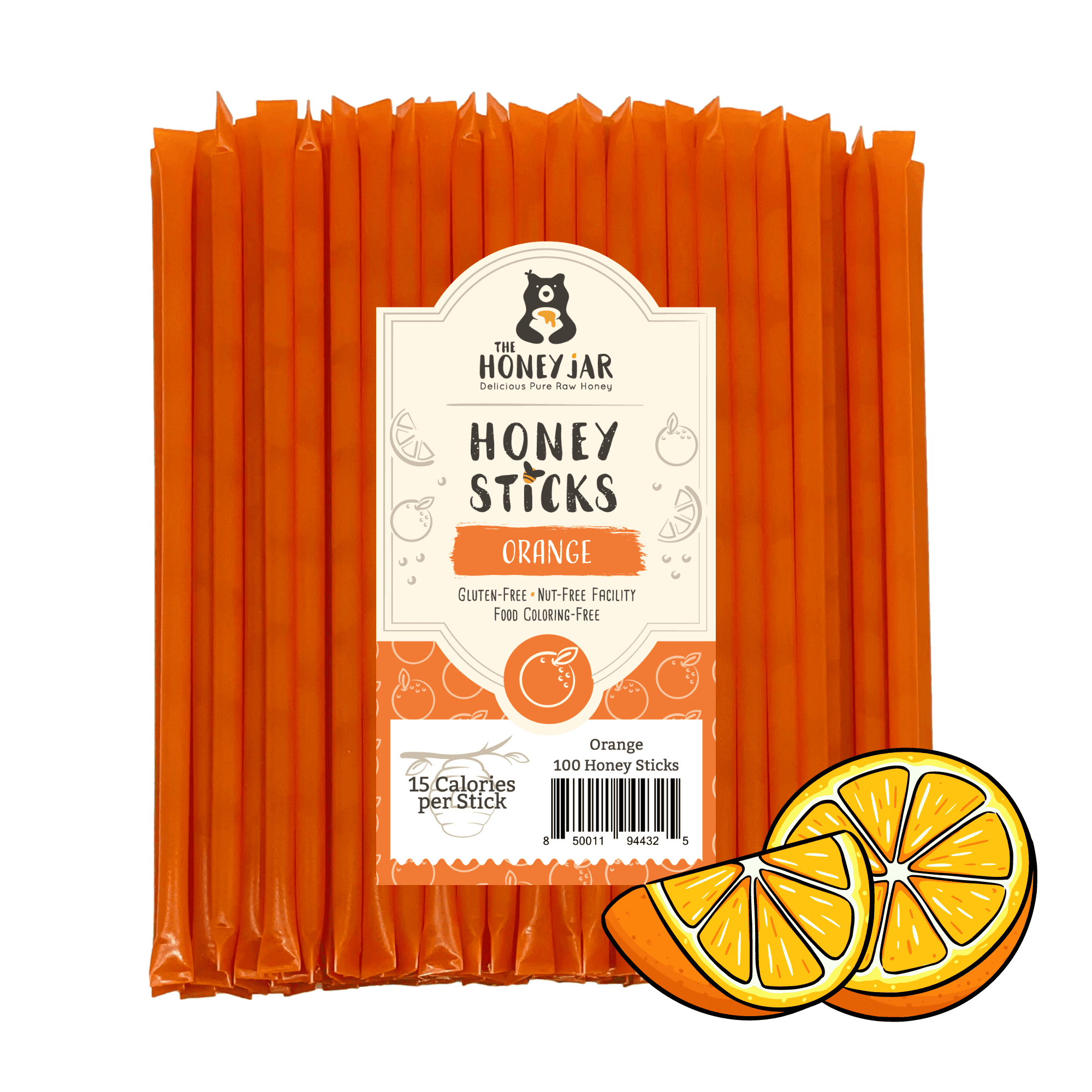 The Honey Jar - Orange Flavored Honey Sticks - 100 Count Package