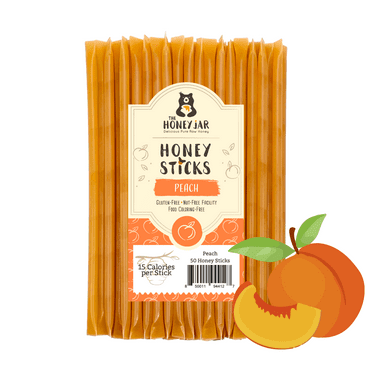 The Honey Jar - Peach Naturally Flavored Honey Sticks - 50 Count Package