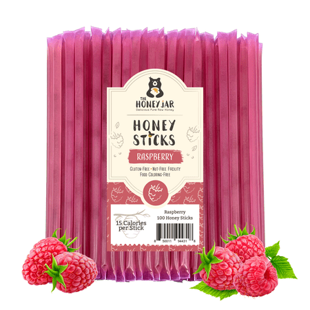 The Honey Jar - Raspberry Naturally Flavored Honey Sticks - 100 Count Package