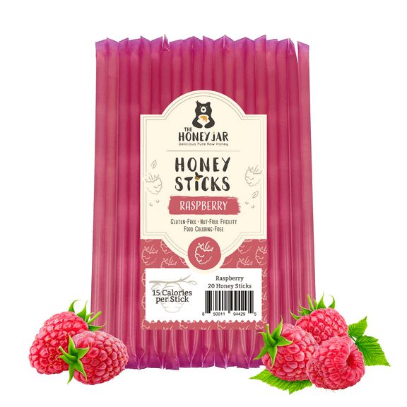 The Honey Jar - Raspberry Naturally Flavored Honey Sticks - 20 Count Package