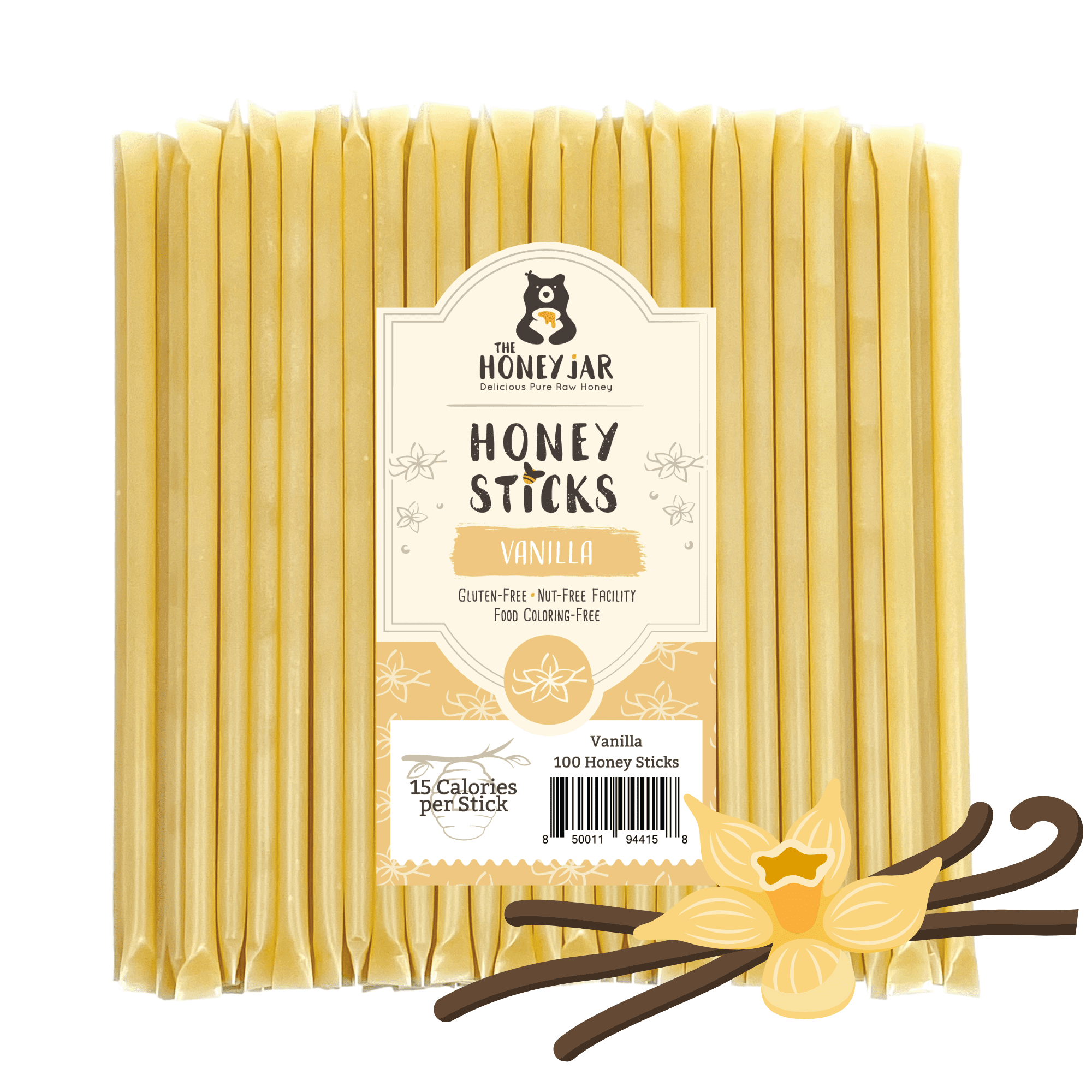 The Honey Jar - Vanilla Naturally Flavored Honey Sticks - 100 Count Package