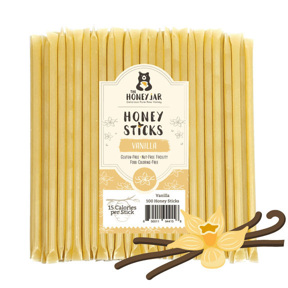 The Honey Jar - Vanilla Naturally Flavored Honey Sticks - 100 Count Package