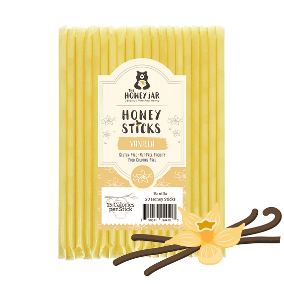 The Honey Jar - Vanilla Naturally Flavored Honey Sticks - 20 Count Package