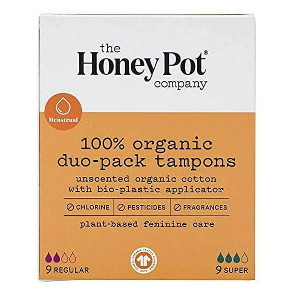 The Honey Pot 100% Organic Duo-Pack Regular-Super Tampons, 18 Ea