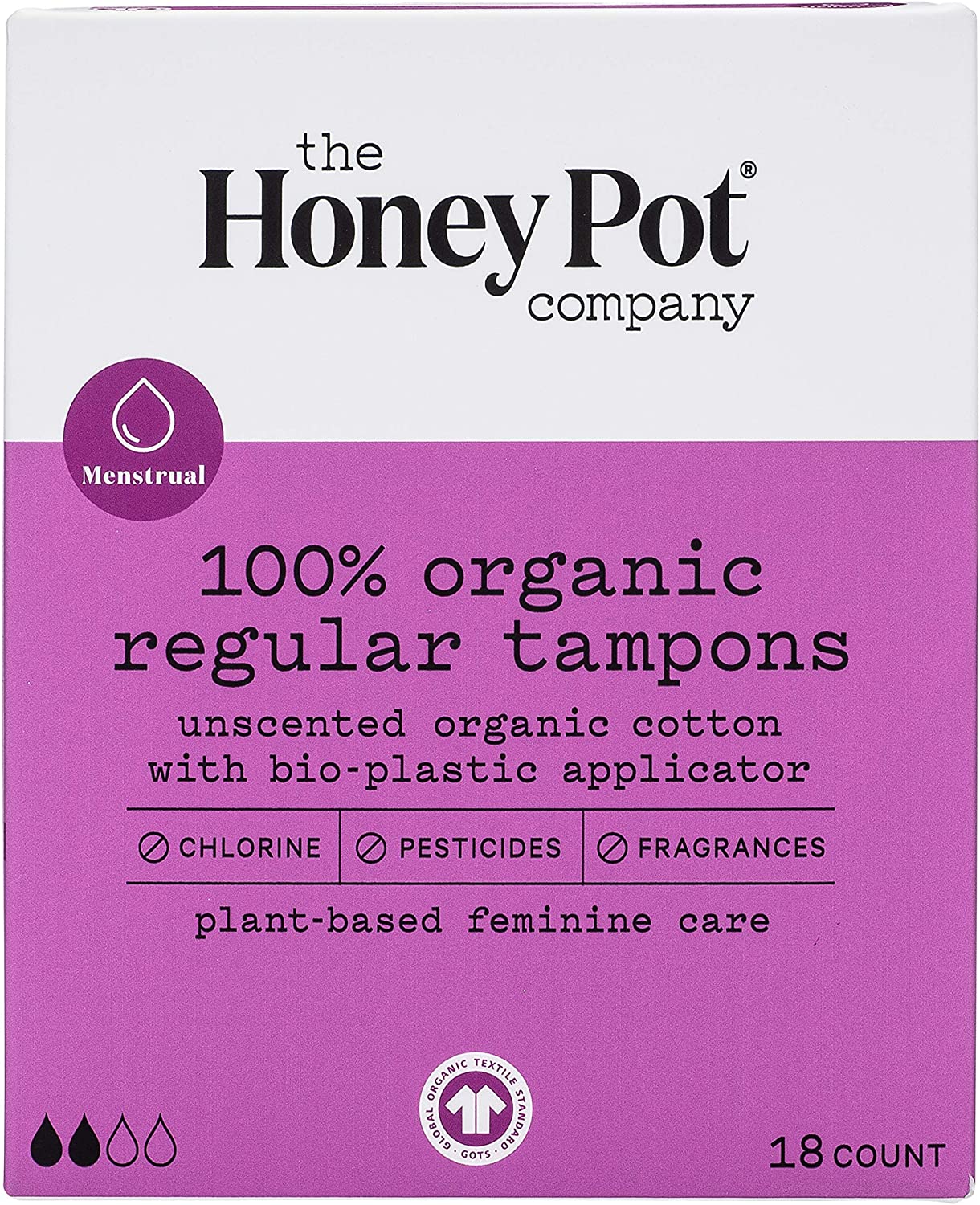 The Honey Pot 100 Organic Grown Cotton Regular Tampons With BPAFree