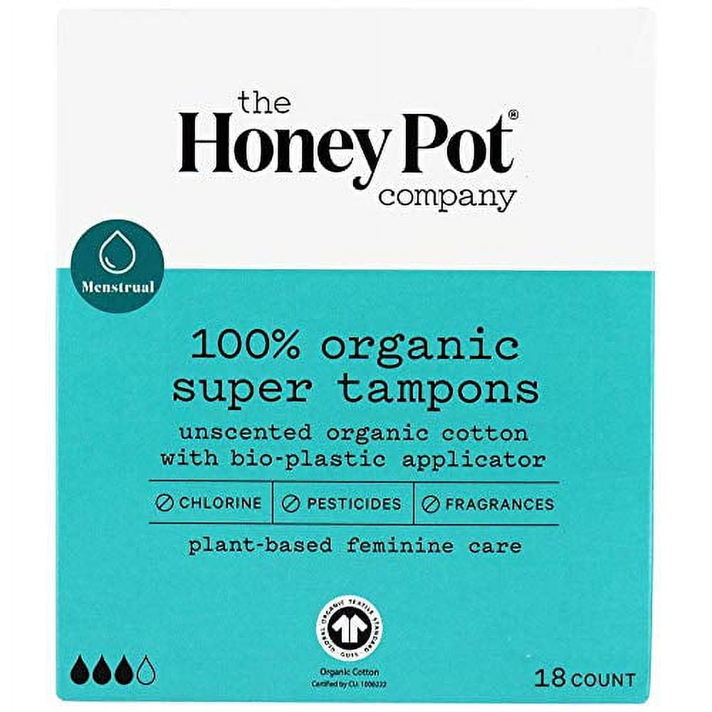 The Honey Pot 100 Organic Super Tampons, Unscented Organic Cotton with