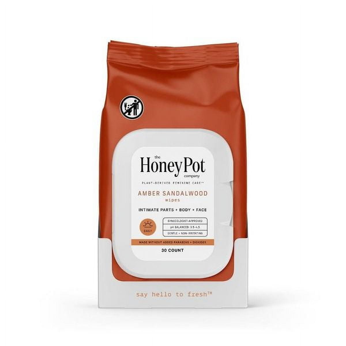 The Honey Pot Company, Amber Sandalwood; Feminine Cleansing Wipes, Intimate, Body or Face, 30 ct.