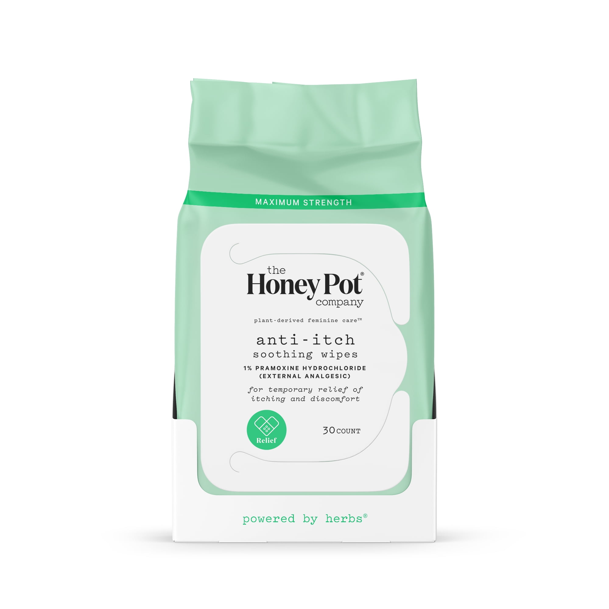 The Honey Pot Company, Anti-Itch Soothing Wipes, 1% Pramoxine Hydrochloride, 30 ct.