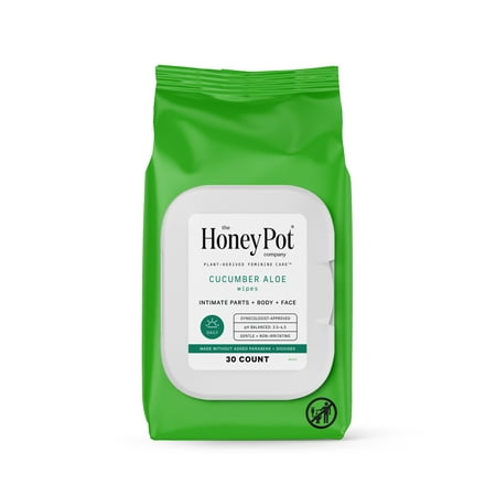 The Honey Pot Company, Cucumber Aloe Feminine Cleansing Wipes, Intimate Parts, Body or Face, 30 ct