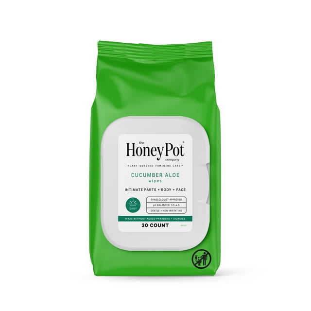 The Honey Pot Company, Cucumber Aloe Feminine Cleansing Wipes, Intimate Parts, Body or Face, 30 ct.