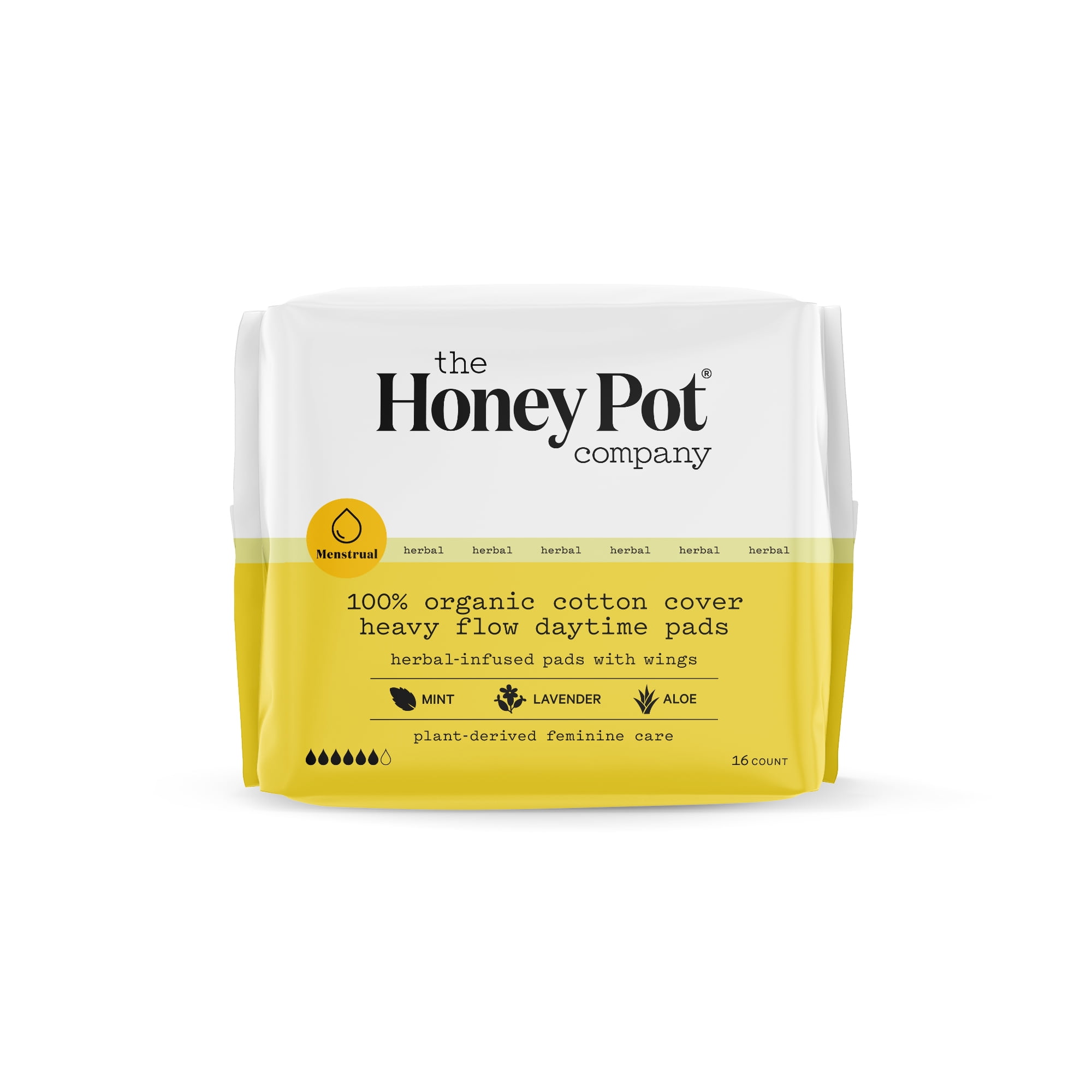 The Honey Pot Company, Herbal Daytime Heavy Flow Pads with wings