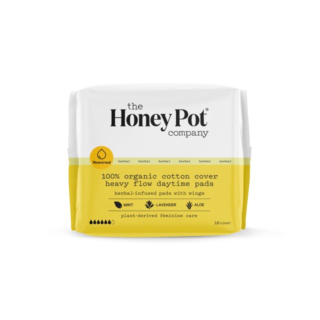 The Honey Pot Company, Herbal Daytime Heavy Flow Pads with wings, Organic Cotton Cover, 16 ct