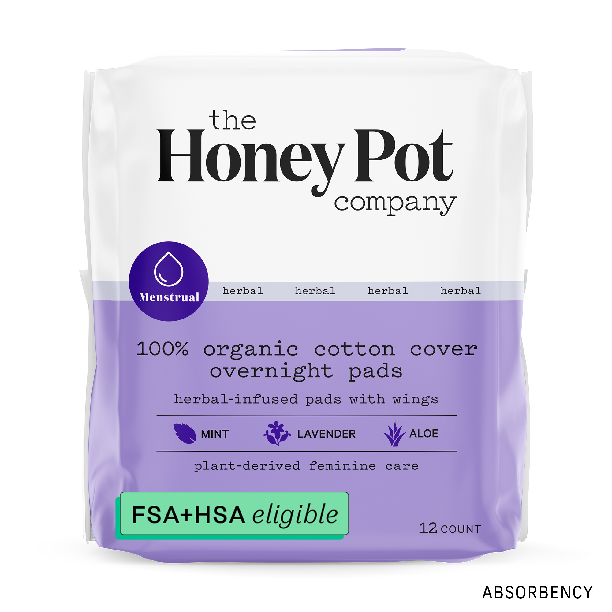 The Honey Pot Company, Herbal Overnight Pads with Wings, Organic Cotton Cover, 12 ct. - image 1 of 9