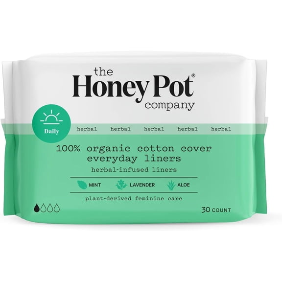 The Honey Pot Company Herbal Pantiliners, Organic Cotton Cover, 30 Ct..