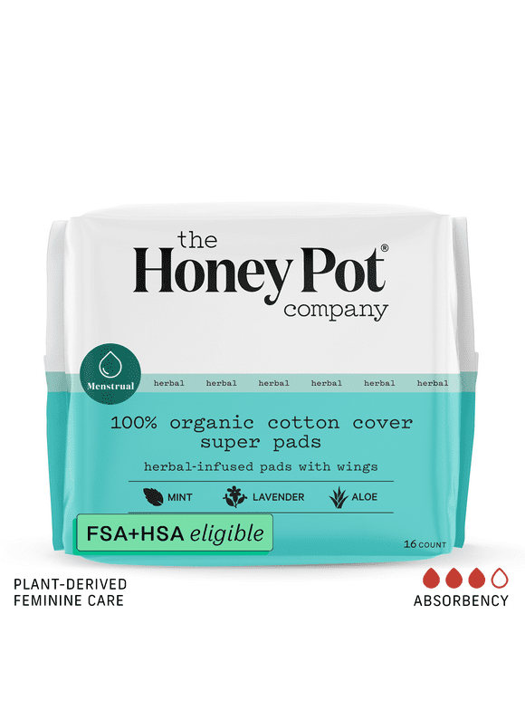 The Honey Pot Company, Herbal Super Pads with Wings, Organic Cotton Cover, 16 ct.