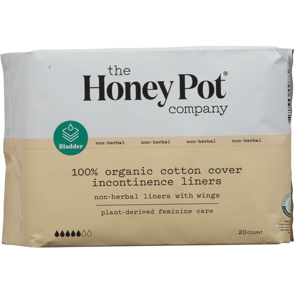 The Honey Pot Company Non-Herbal Cotton Liners With Wings, Organic Incontinence Liners, 20 Count
