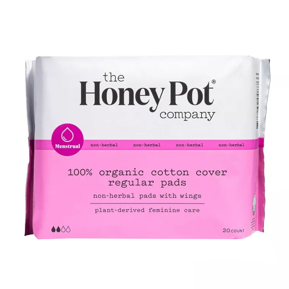 The Honey Pot Company Non Herbal Regular Pads with Wings, Organic Cotton Cover, 20 Ct..