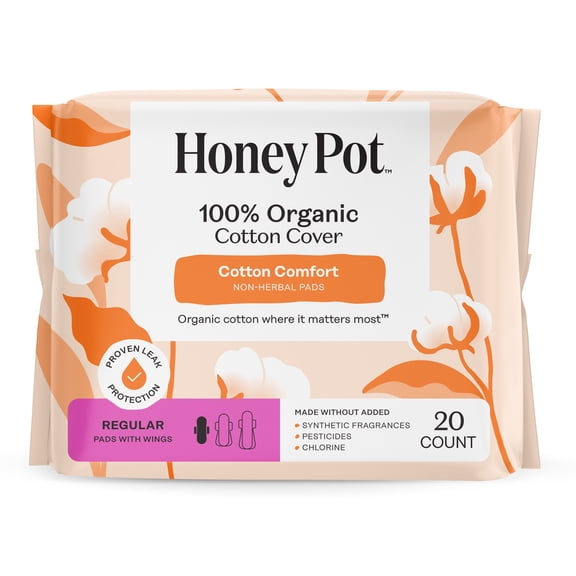Honey Pot 100% Organic Cotton Comfort Cover Regular Pads, 20 Count