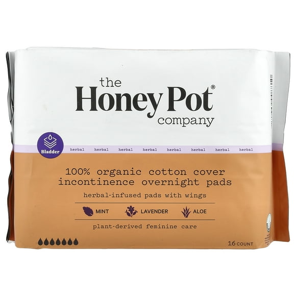 The Honey Pot Company Organic Cotton Herbal Incontinence Overnight Pads, 16 Ea