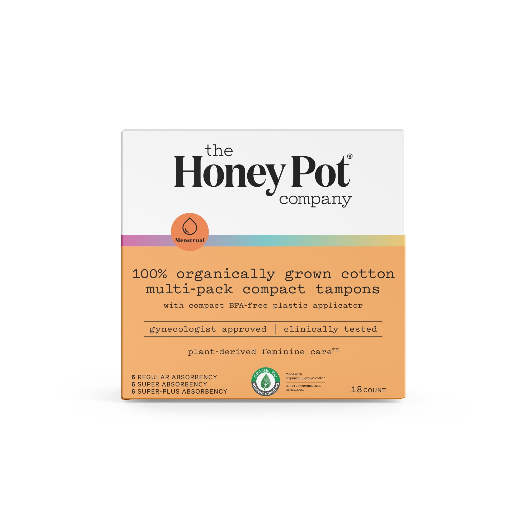 The Honey Pot Company, Organic Cotton Multi-Pack Compact Tampons, 18 ct. 