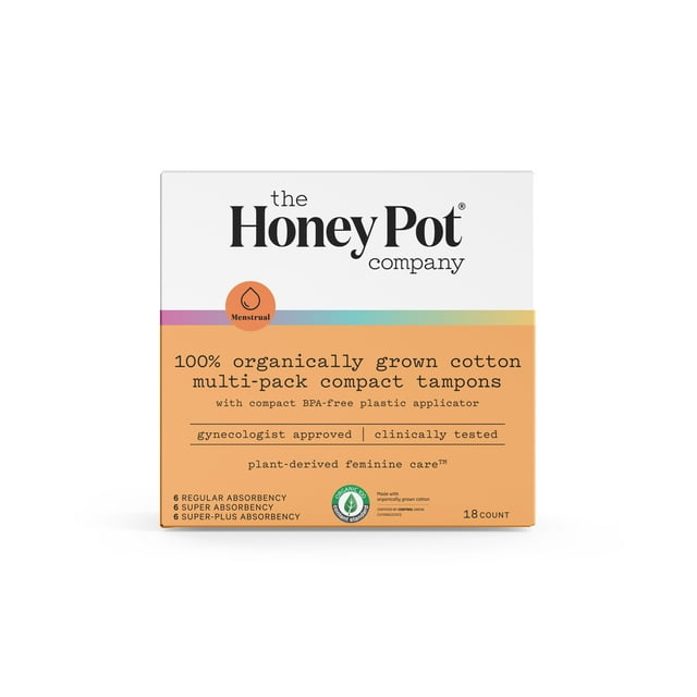 The Honey Pot Company, Organic Cotton MultiPack Compact Tampons, 18 ct