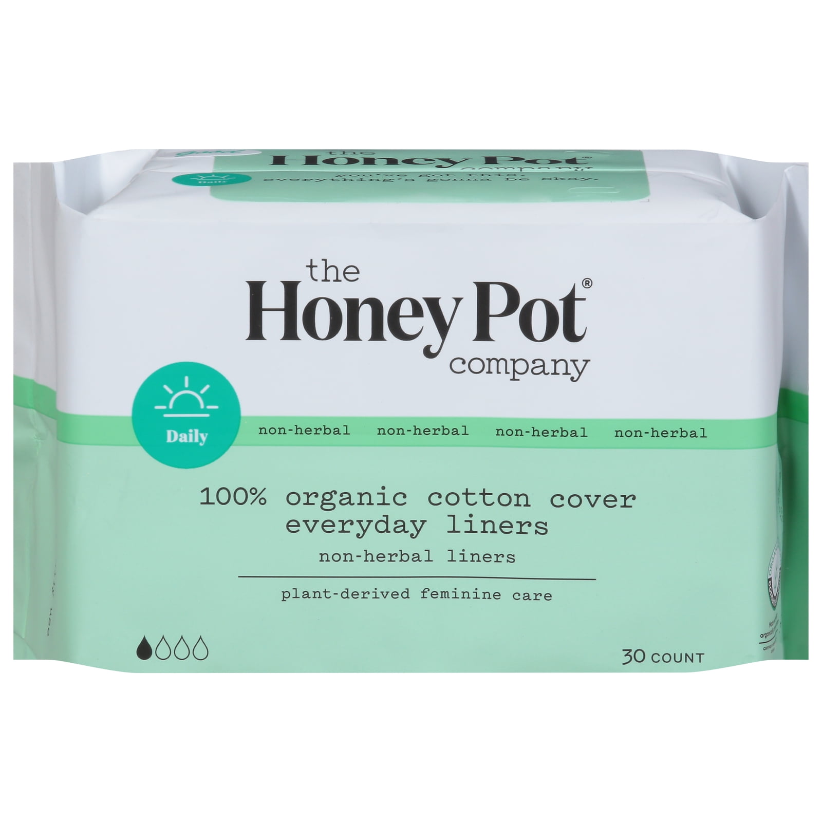 The Honey Pot Company 100% Organic Cottom Cover, Non-Herbal Pads, Regular, 30 Count