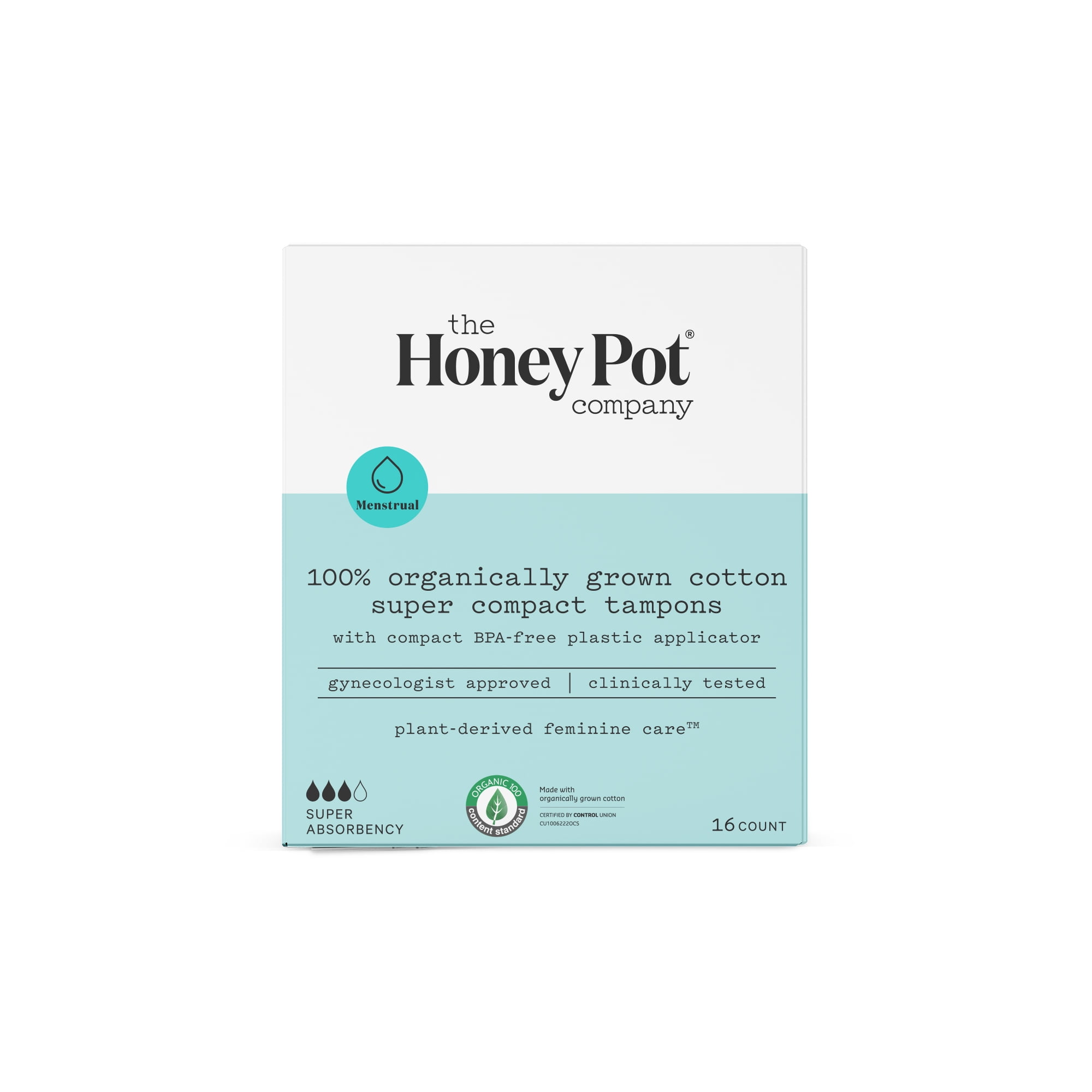 The Honey Pot Company, Organic Cotton Super Compact Tampons, 16 ct