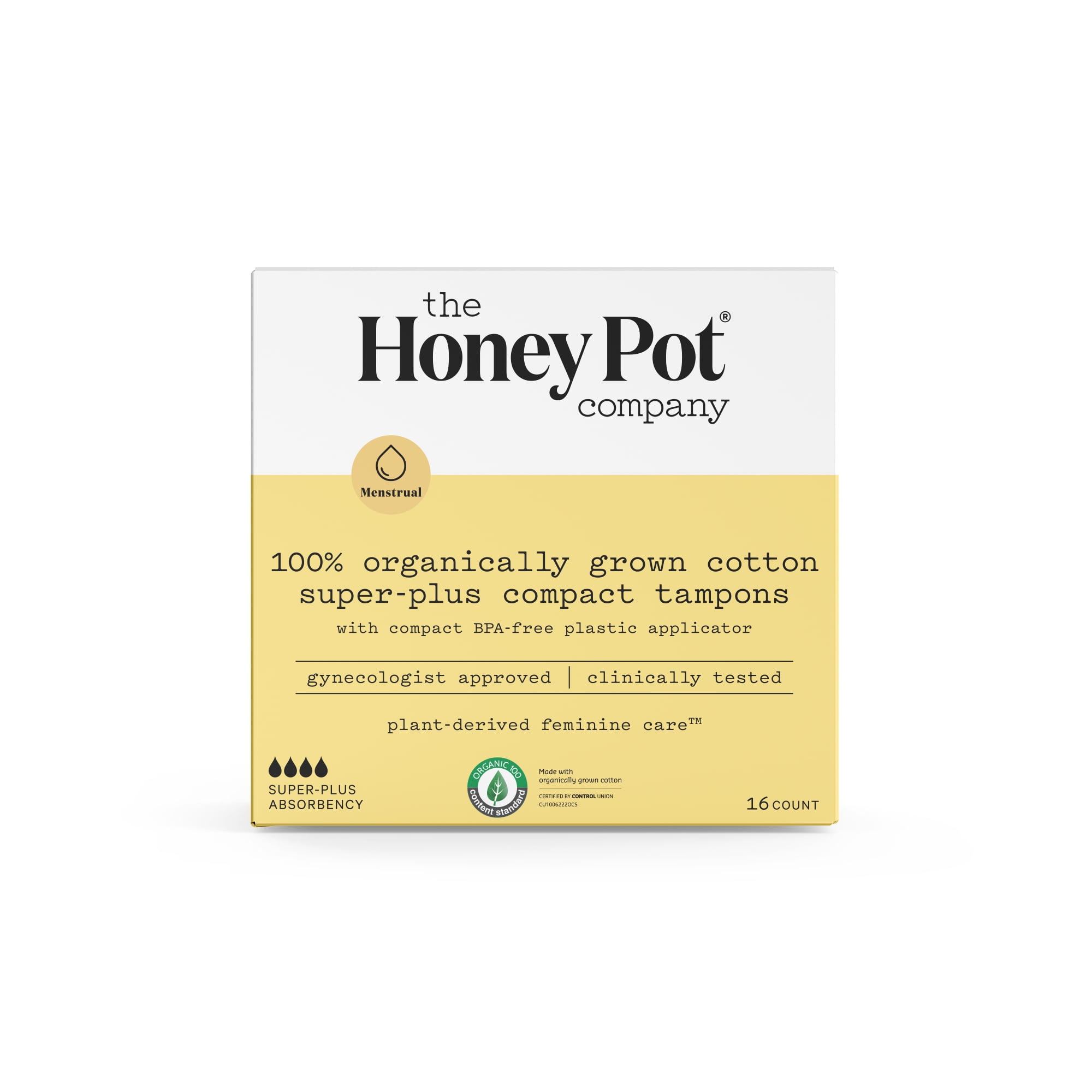 The Honey Pot Company, Organic Cotton SuperPlus Compact Tampons, 16 ct