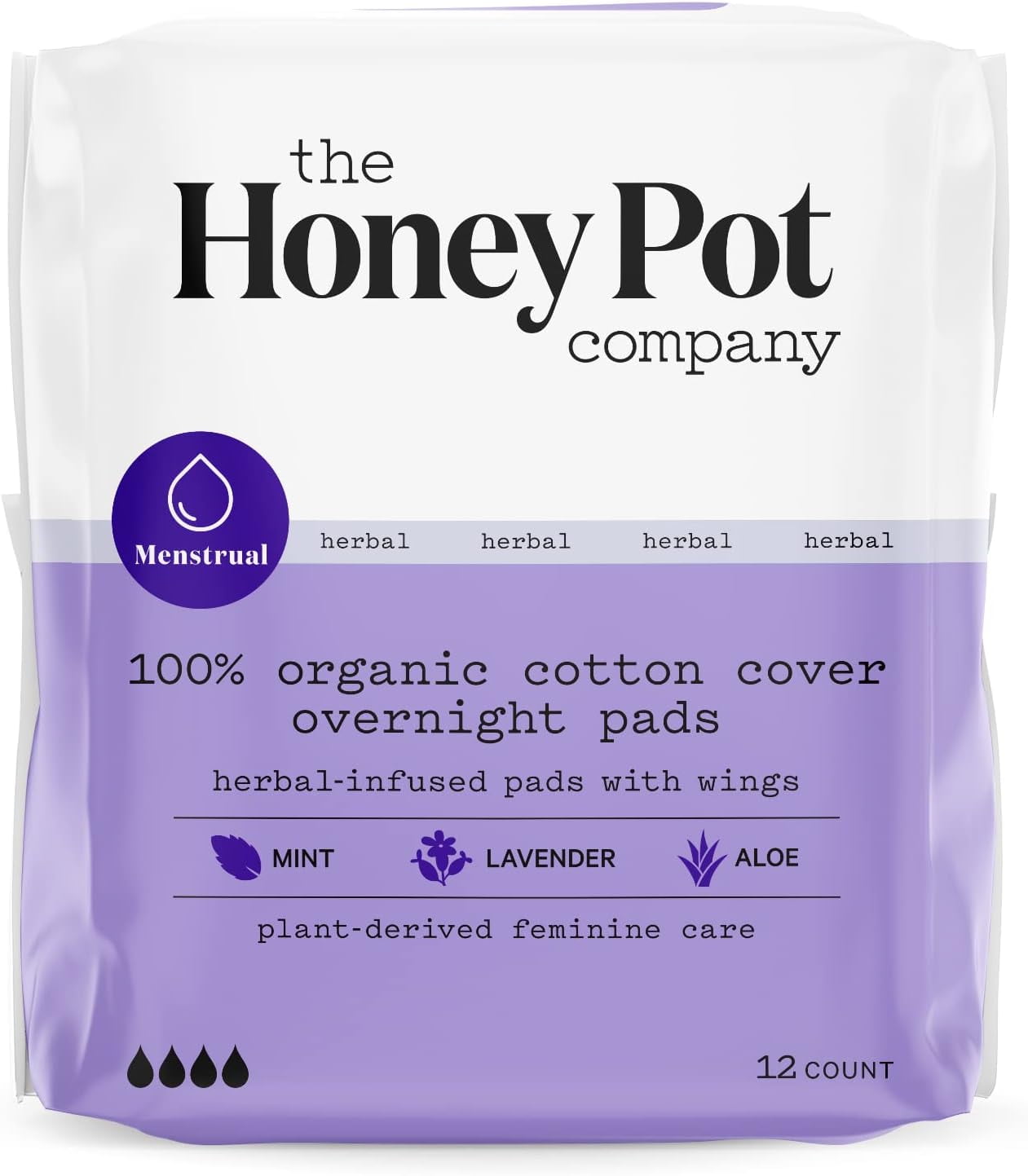 The Honey Pot Company Organic Overnight, Herbal Infused Pads, 12 Ea, 6 Pack