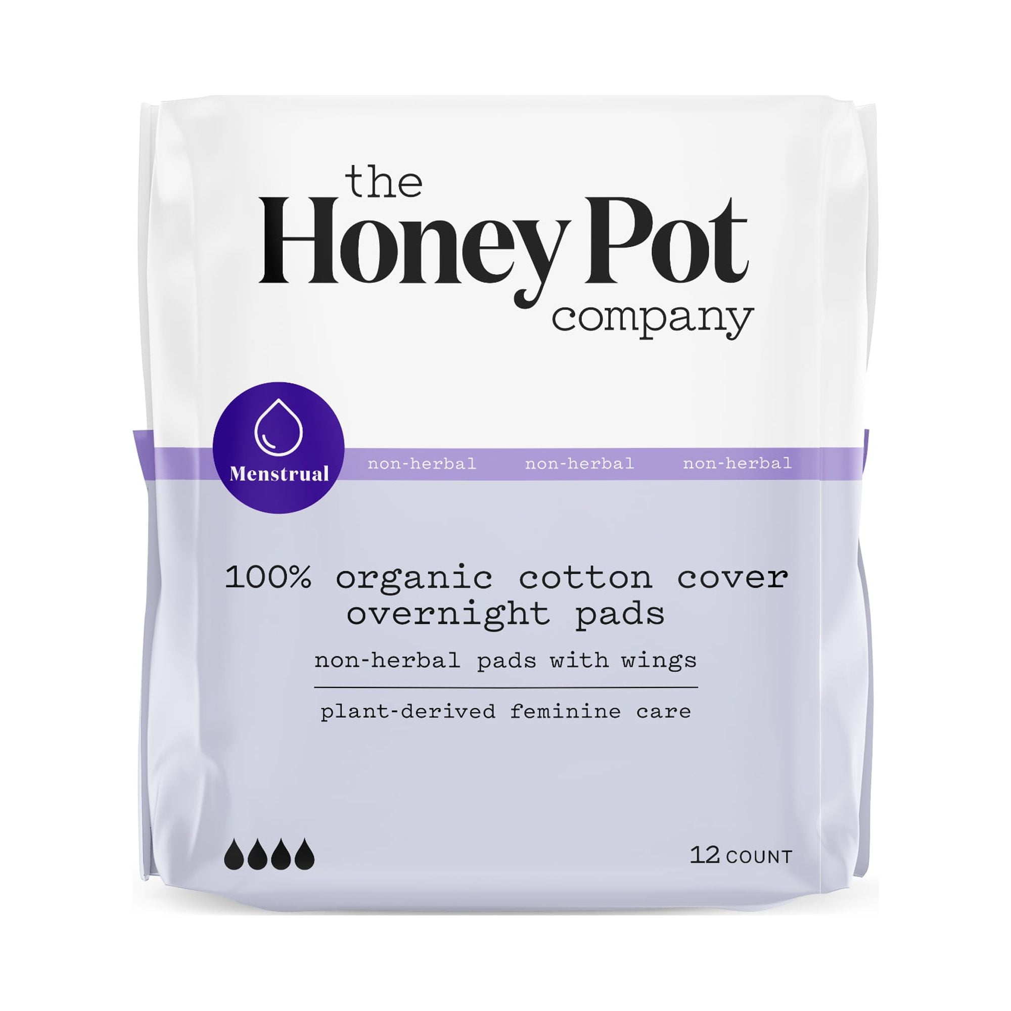 The Honey Pot Overnight Pads, Herbal, 12 Count