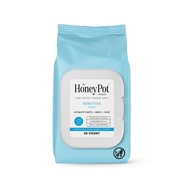 The Honey Pot Company, Sensitive Daily Feminine Cleansing Wipes, Intimate Parts, Body or Face 30 ct.