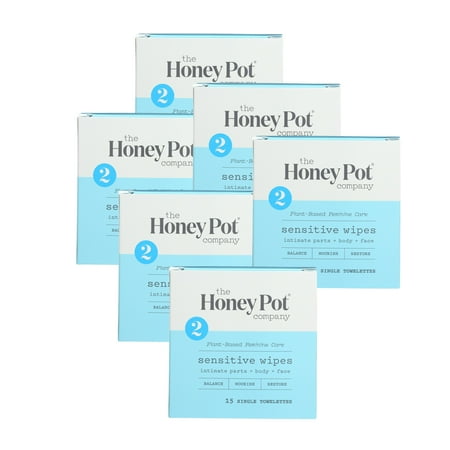 The Honey Pot Company Sensitive Feminine Hygiene Wipes 15 Count ( 6 Pack )
