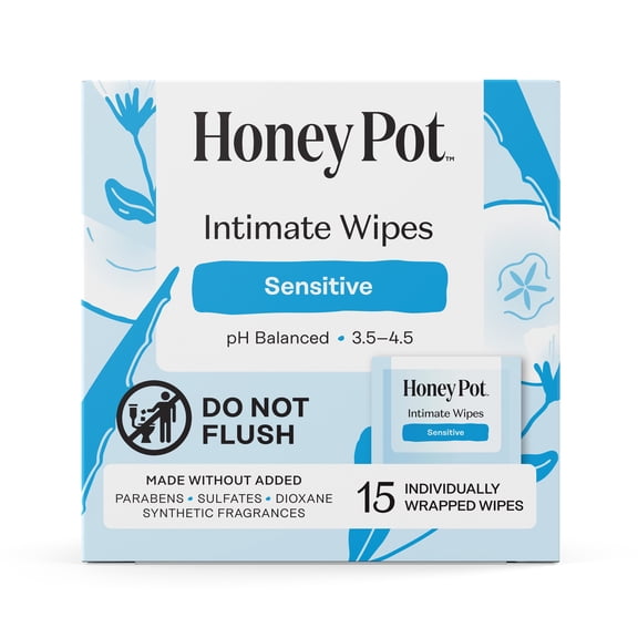 Honey Pot Intimate Wipes - Sensitive Travel, 15 Count