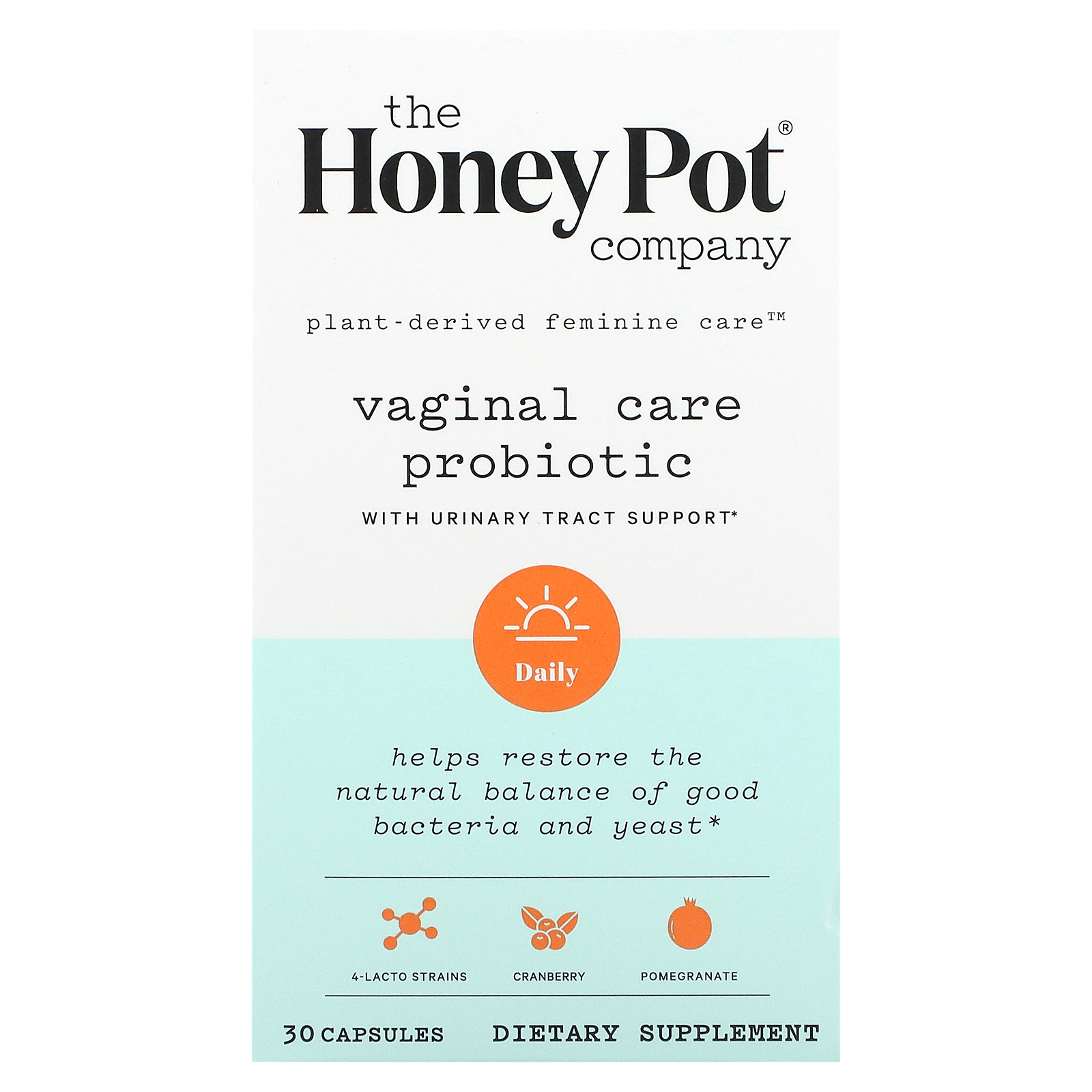 The Honey Pot Company Vaginal Care Probiotic With Urinary Tract Support, 30 Capsules