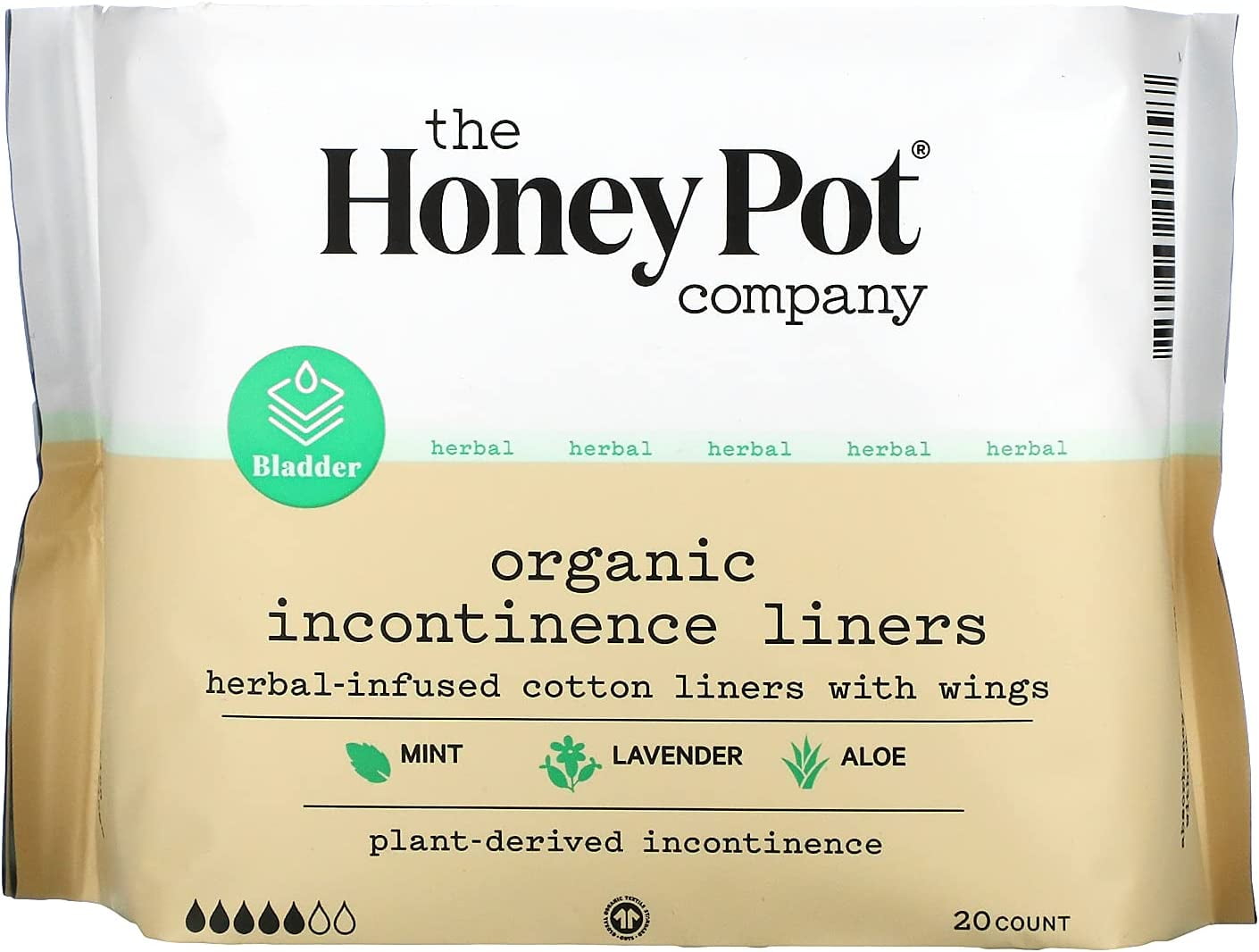 The Honey Pot Organic Cotton Cover Incontinence Liners with Wings 20
