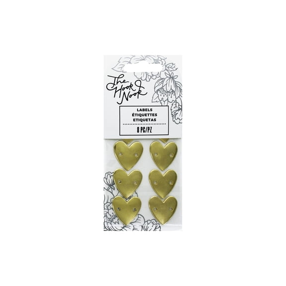 The Hook Nook Project Labels - Sew-On Metal Heart Labels, Package of 8