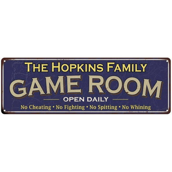 The Hopkins Family Blue Game Room Metal 6x18 Sign 106180037680