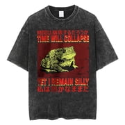 The Horrors Are Never Ending Yet I Remain Silly T-shirt Funny Japanese Style Frog Retro Washed T Shirt Mens Oversized Tees Tops