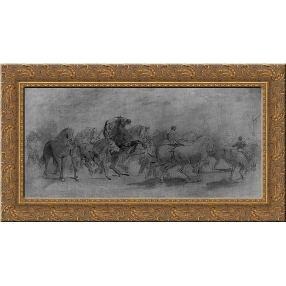 The Horse Fair (study) 24x14 Gold Ornate Wood Framed Canvas Art by Rosa Bonheur