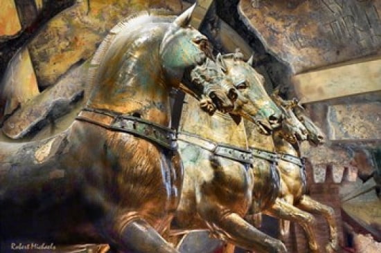 The Horses of San Marcos Canvas Art - Robert Michaels (19 x 13)